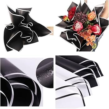 Just Flowers Waterproof Floral Wrapping Paper, Black & White Wrapper, Size 23 cm x 23 cm, Pack of 10, Vintage Lace with Gold Lines, Versatile Occasion - Image 2