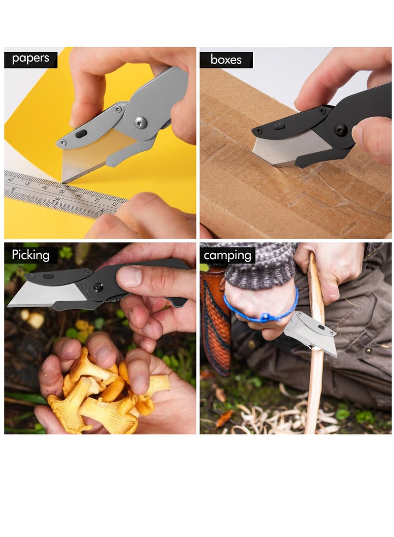 Excefore 2 Set Folding Utility Knife, Mini Box Cutter With 5 SK5 Blades, Razor Knife With Belt Clip,Sliver And Black  - Image 5