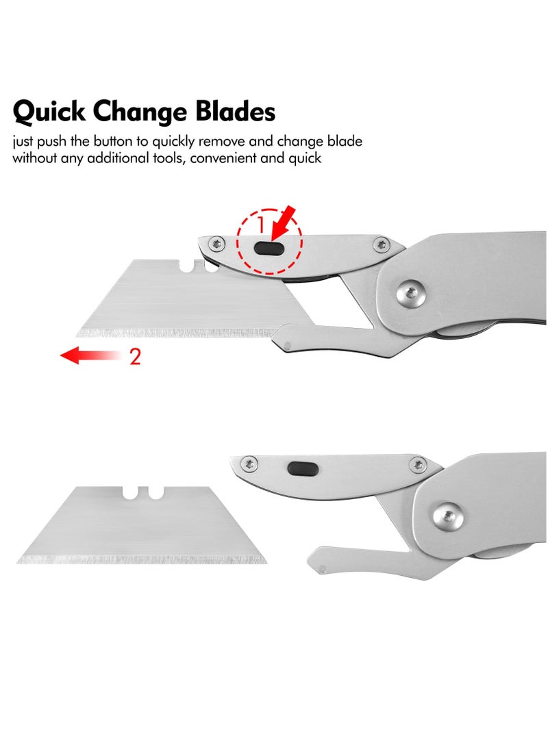 Excefore 2 Set Folding Utility Knife, Mini Box Cutter With 5 SK5 Blades, Razor Knife With Belt Clip,Sliver And Black  - Image 4
