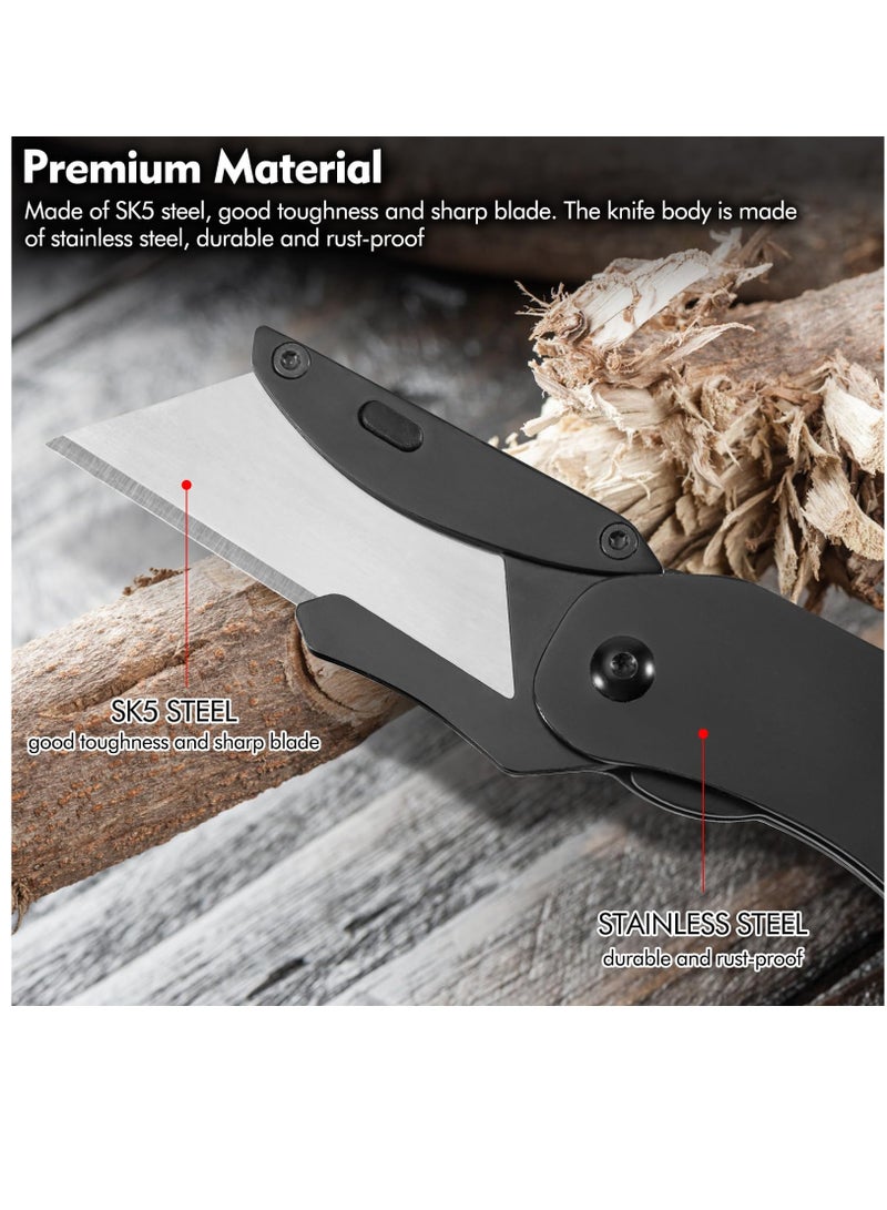 Excefore 2 Set Folding Utility Knife, Mini Box Cutter With 5 SK5 Blades, Razor Knife With Belt Clip,Sliver And Black  - Image 2