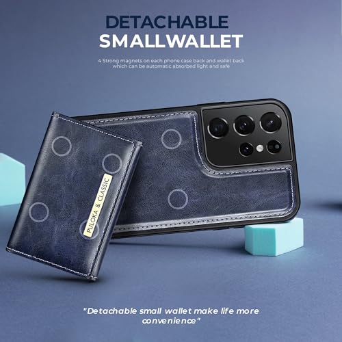 PULOKA Wallet Back Case - Compatible for Samsung S22 Ultra - Vegan Leather Phone Cover - Detachable Card Holder Case with Kickstand - Shockproof, Anti Scratch & Raised Edges for Protection - Blue - Image 4