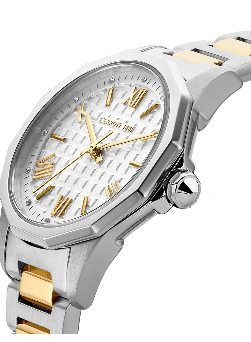 CERRUTI 1881 Jesina White Dial Silver Gold Stainless Steel Bracelet Analog Watch for Women, 38mm