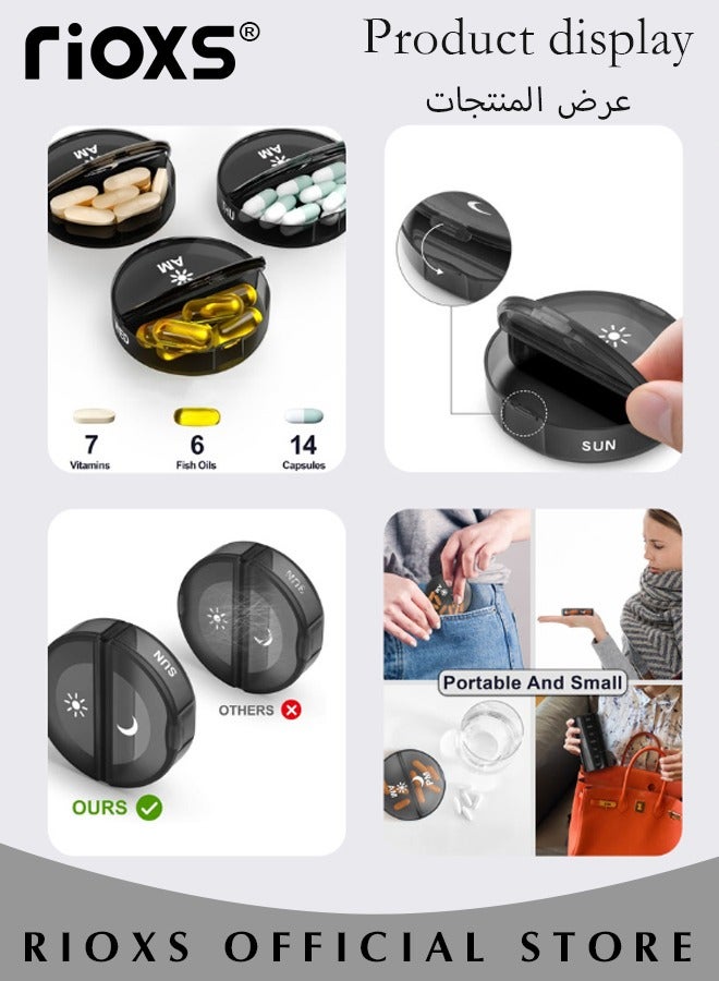 RIOXS Weekly Pill Box Organiser(2 Times A Day) with PU Leather Bag, 7 Day Pill Boxes, Portable Tablet Organiser for Medicine, Daily Tablet Dispenser Pillbox, Medication, Vitamin and Fish Oil Supplements, Convinient to Carry, Made of BPA Free Material - Image 2