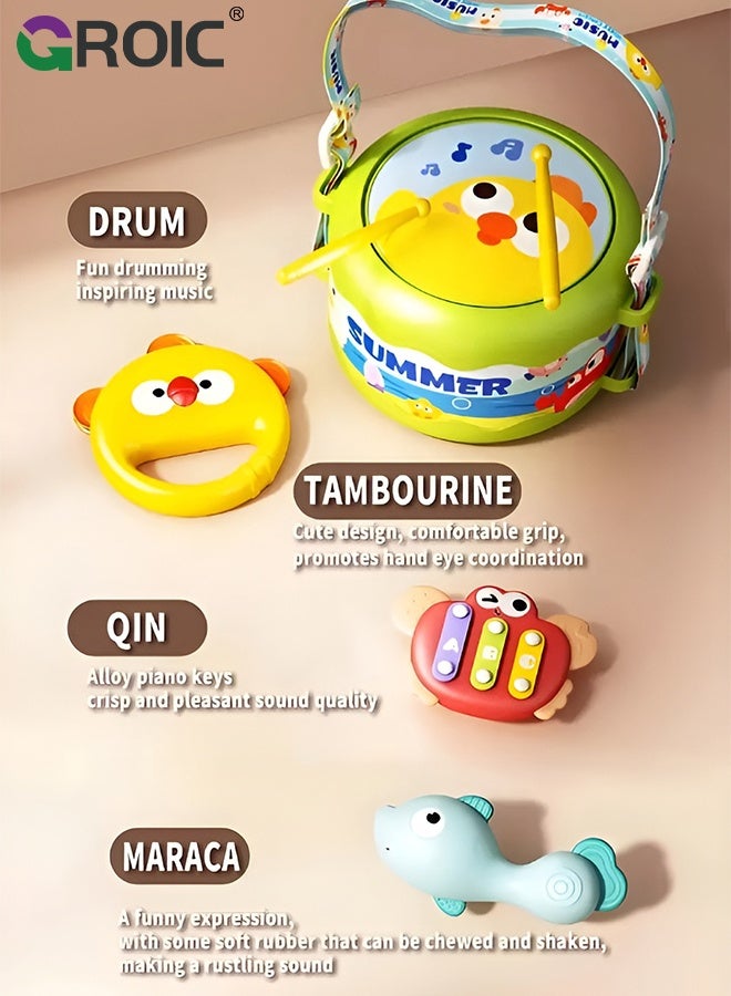 GROIC Toddler Musical Instruments,Baby Toys 5-Piece Set , Infant Rattle Hand Drum Early Education Kit for 0-12 Months,Green Waist Drum,Sensory Development, Boys and Girls ,Preschool Educational 3+ - Image 3