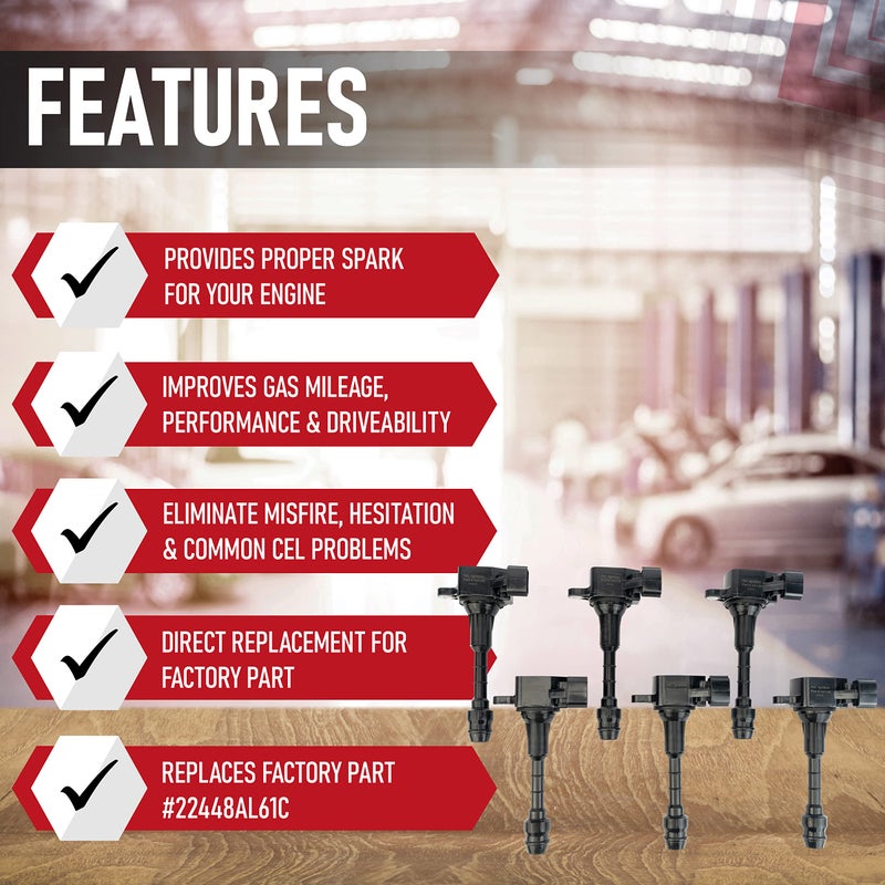 AA Ignition Ignition Coil Pack Set of 6 - Compatible with Infiniti FX35, G35, M35 & Nissan 350Z Vehicles - Replaces 22448-AL61C, UF401, IGC0007, 6734025, 22448AL615 - Year Models 2000-2008 - 3.5L V6 Coils - Image 2