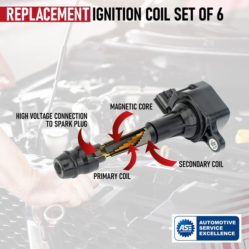 AA Ignition Ignition Coil Pack Set of 6 - Compatible with Infiniti FX35, G35, M35 & Nissan 350Z Vehicles - Replaces 22448-AL61C, UF401, IGC0007, 6734025, 22448AL615 - Year Models 2000-2008 - 3.5L V6 Coils - Image 4