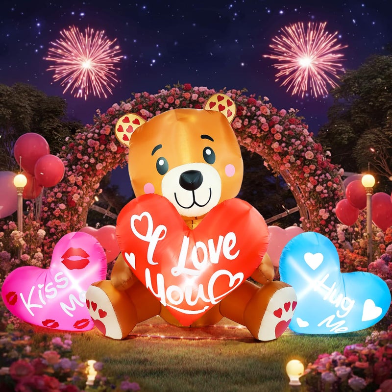 LETIME 10.5 FT Long Valentines Inflatables Outdoor Decorations Valentines Day Blow up Bear with Hearts and LED Lights for Holiday Party Outdoor Yard Garden Lawn Wedding Anniversary - Image 1