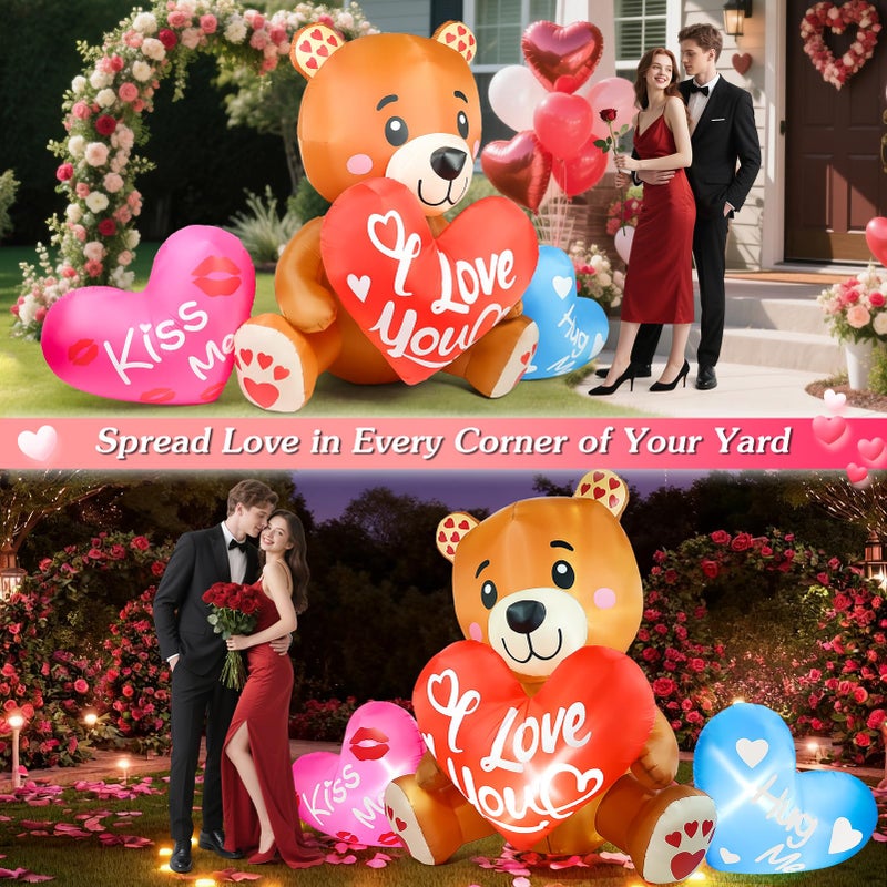 LETIME 10.5 FT Long Valentines Inflatables Outdoor Decorations Valentines Day Blow up Bear with Hearts and LED Lights for Holiday Party Outdoor Yard Garden Lawn Wedding Anniversary - Image 5