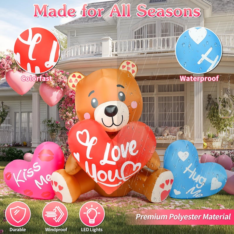 LETIME 10.5 FT Long Valentines Inflatables Outdoor Decorations Valentines Day Blow up Bear with Hearts and LED Lights for Holiday Party Outdoor Yard Garden Lawn Wedding Anniversary - Image 3