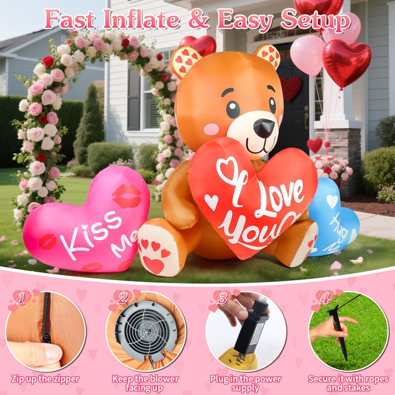 LETIME 10.5 FT Long Valentines Inflatables Outdoor Decorations Valentines Day Blow up Bear with Hearts and LED Lights for Holiday Party Outdoor Yard Garden Lawn Wedding Anniversary - Image 4