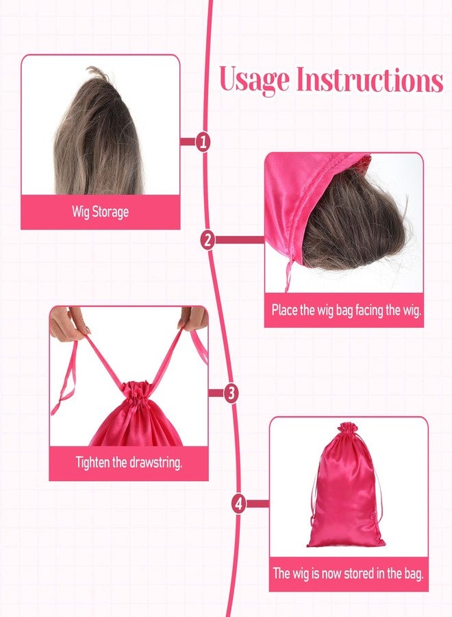 Xosjska 6Pcs Wig Bags with Satin Drawstring, Satin Storage Pouches, Pink Wig Bags Storage for Multiple Wigs, Bundles, Extensions - Image 3