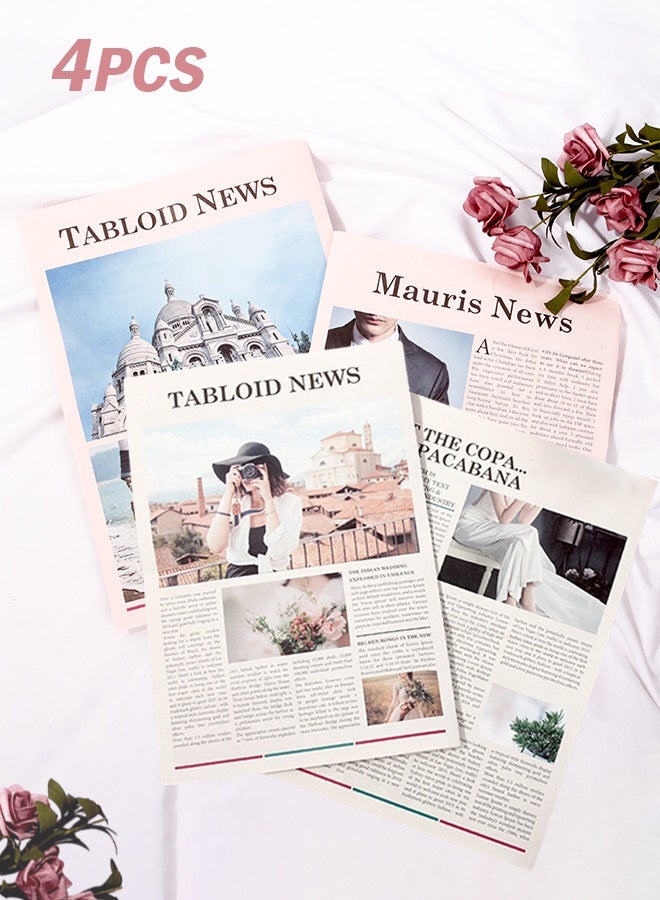 Sweet Life 4pcs English Newspaper Photography Props Fashion Clothing Home Decor Food Photography Background Props Flower Wrapping Paper Atmosphere Decoration - Image 1