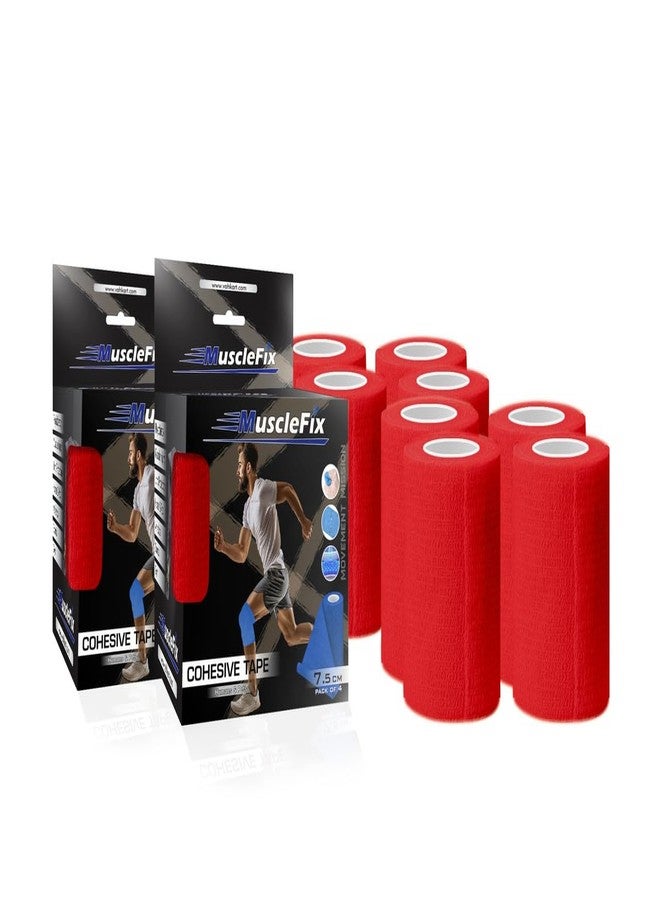 AGAM MuscleFix Breathable Self Adhesive Wrap, Athletic, Non Woven Cohesive Bandage - for Sports, First Aid Medical, Wrist, Swelling (7.5 cm X 4.5 mtr- Pack of 8) (Red) - Image 1