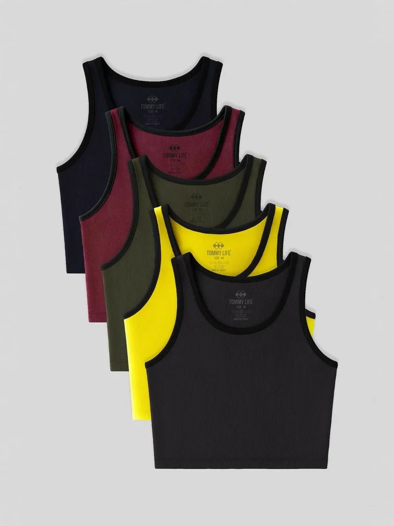 تومي لايف TOMMY Ribbed Cotton-Blend Sleeveless Crop Top