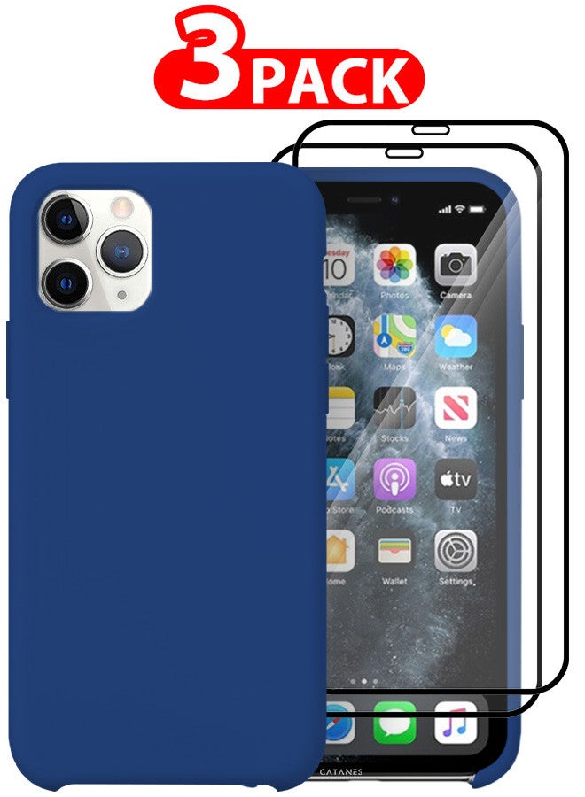 CATANES [for iPhone 11 Pro] 3 Pack Silicone Case and 2 3D Screen Protectors Shockproof Protective Case Anti Scratch Smooth Case Cover/Blue - Image 1