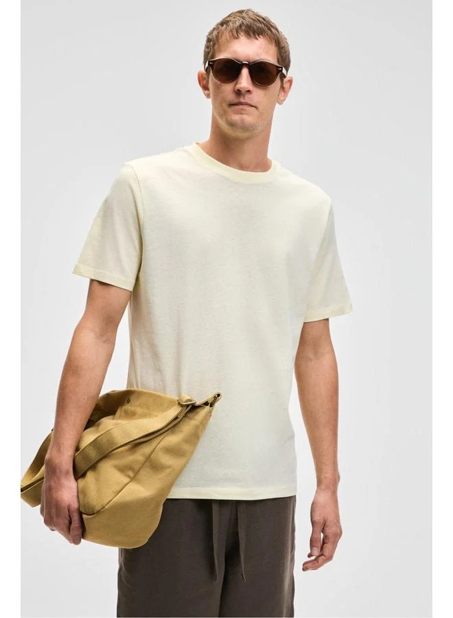 Grimelange Mocassin Men's 100% Cotton Relaxed Fit Round Neck Short Sleeve Yellow T-shirt.