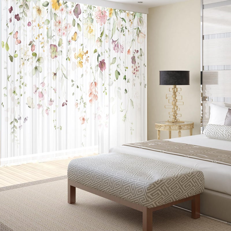 Fereyis Floral Sheer Curtains for Living Room 84 inch Length 2 Panels Set Elegant Butterfly Spring Flower Printed Window Curtain Chiffon Drapes for Bedroom - Image 2