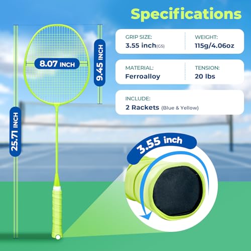 AboveGenius Badminton Rackets Set of 2, Lightweight Badminton Set for Outdoor Backyard Games, Portable Racquet for Family Beginners Adults and Teens - Image 2