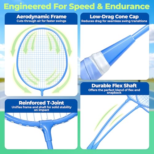 AboveGenius Badminton Rackets Set of 2, Lightweight Badminton Set for Outdoor Backyard Games, Portable Racquet for Family Beginners Adults and Teens - Image 3