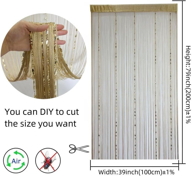 ave split 100cmX200cm Decorative Door String Curtain Beads Wall Panel Fringe Window Room Divider Blind for Wedding Coffee House Restaurant Parts Door Divider Beads Tassel Screen Decoration (gold25) - Image 2