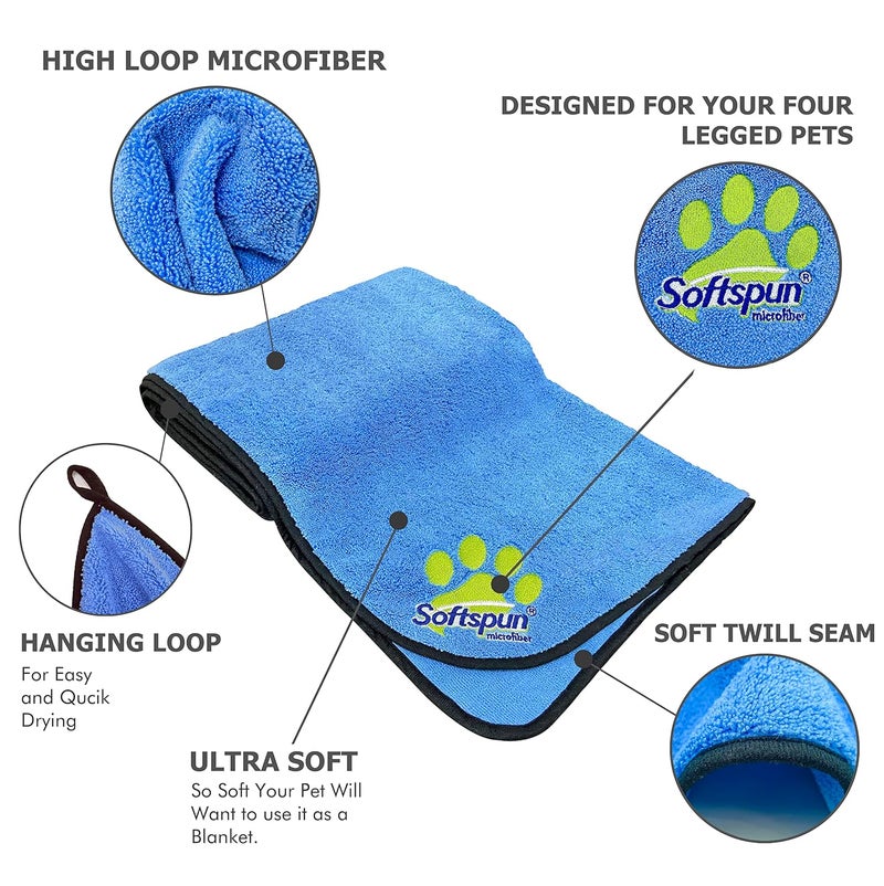 SOFTSPUN Microfiber Pet Towel 70x140 cms 1pcs 380gsm Sky Blue UltraSoft UltraAbsorbent for Drying Medium Large Dogs Cats of All Breeds Quickly - Image 2