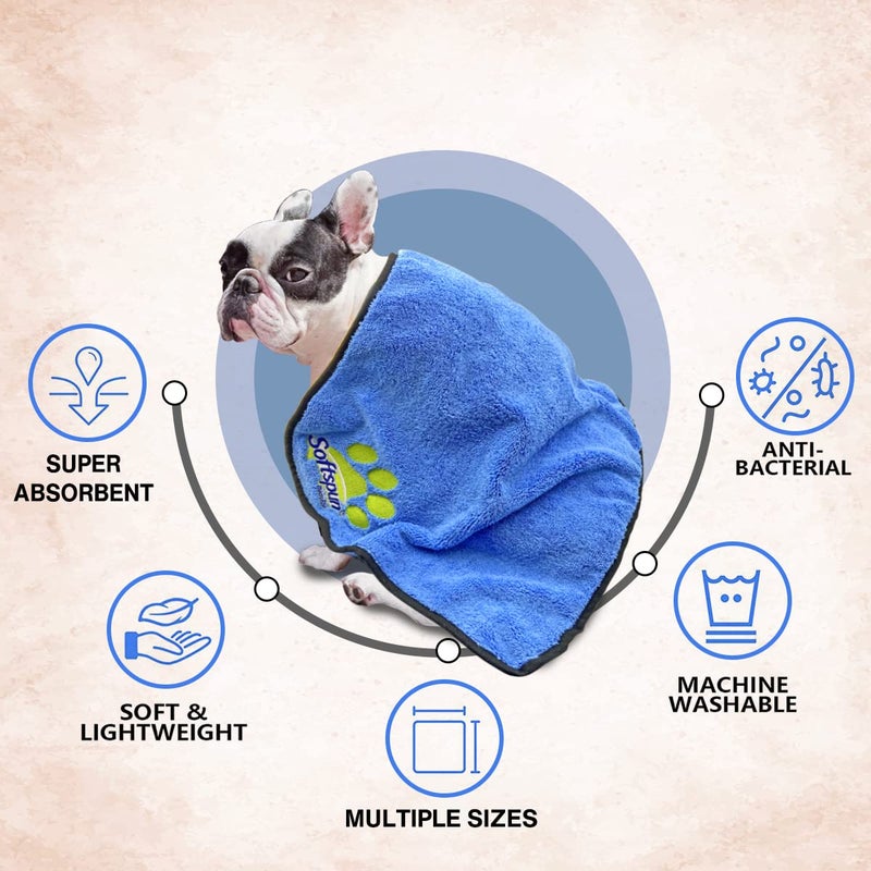 SOFTSPUN Microfiber Pet Towel 70x140 cms 1pcs 380gsm Sky Blue UltraSoft UltraAbsorbent for Drying Medium Large Dogs Cats of All Breeds Quickly - Image 3