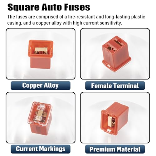 ALLECIN 50A Square Auto Fuses 50 AMP Low Profile Box Shaped Automotive Fuse for SUVs Cars Trucks Boats (Pack of 6 Pcs) - Image 3