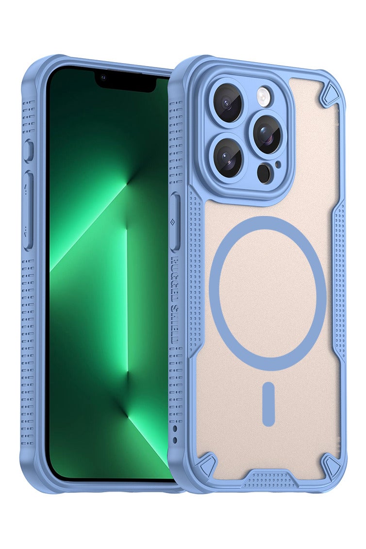 Cover For iPhone 14 Pro Max Armor Glaze MagSafe Magnetic Phone Case Raised edges around the screen and camera lens help prevent scratches - Blue - Image 1
