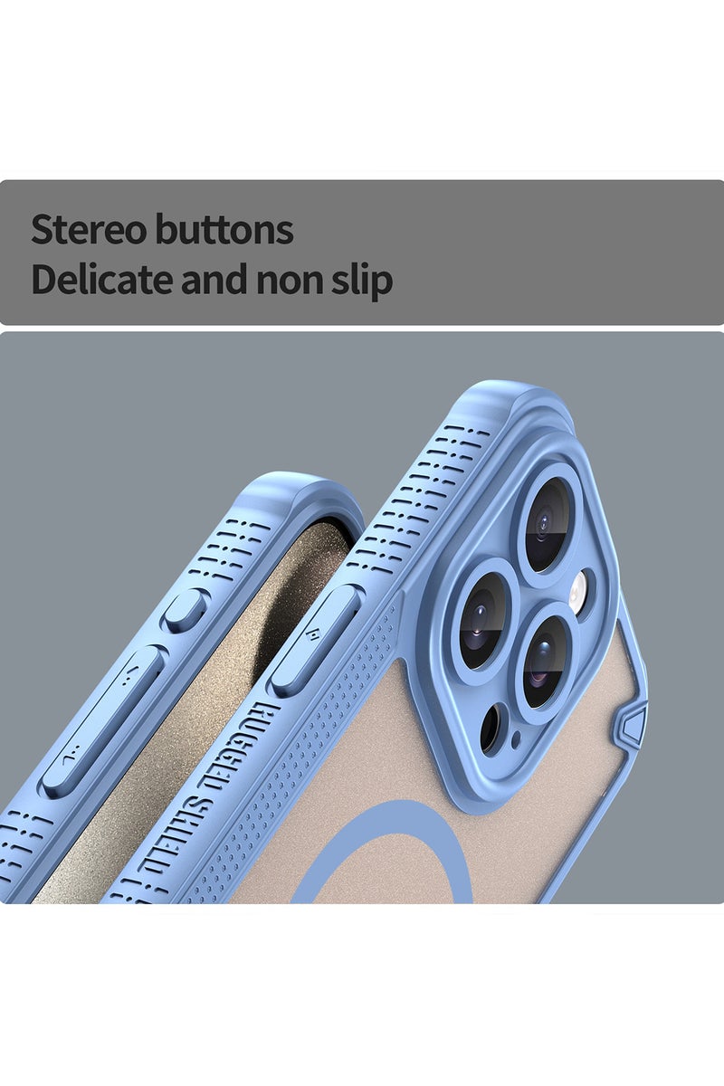 Cover For iPhone 14 Pro Max Armor Glaze MagSafe Magnetic Phone Case Raised edges around the screen and camera lens help prevent scratches - Blue - Image 3
