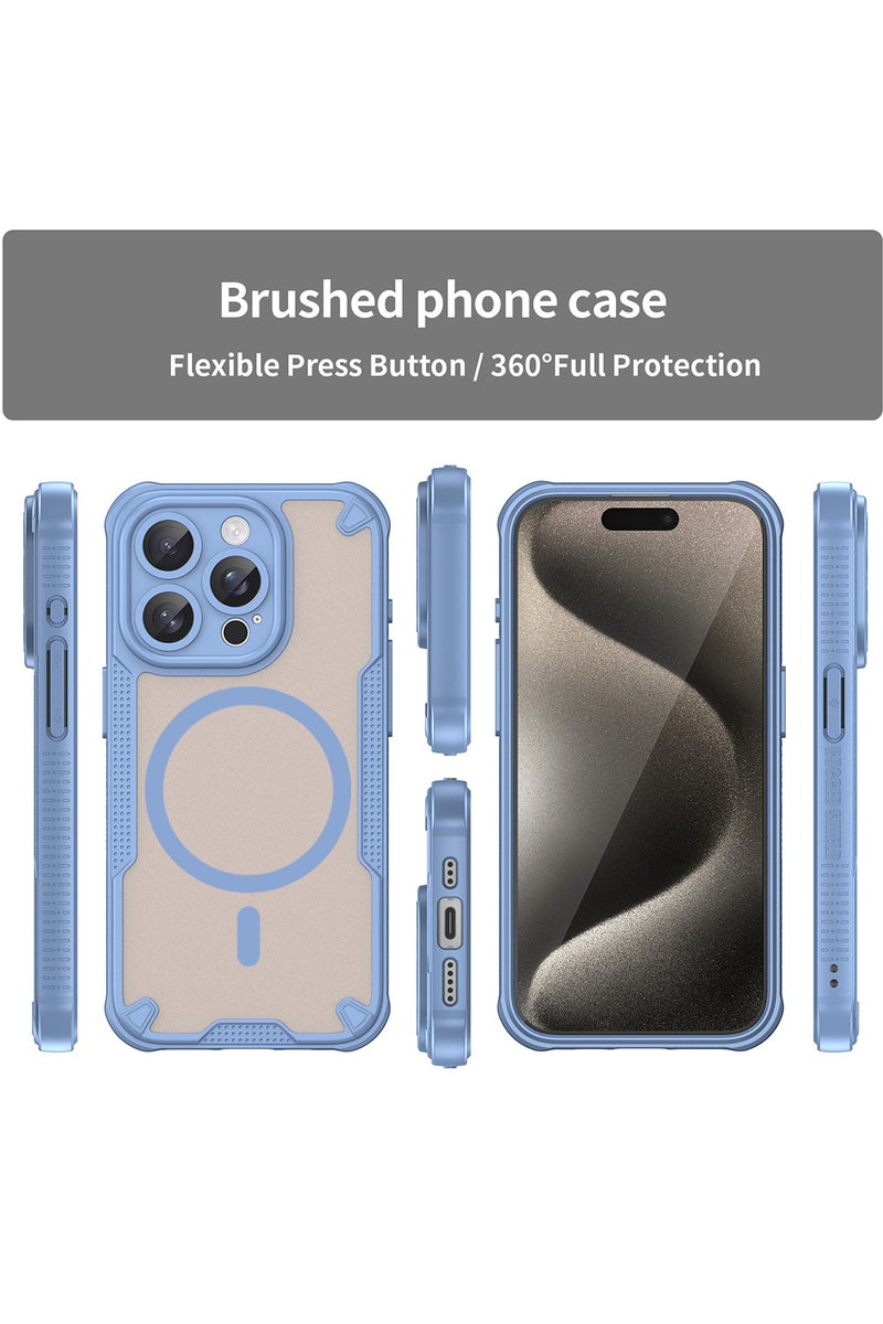 Cover For iPhone 14 Pro Max Armor Glaze MagSafe Magnetic Phone Case Raised edges around the screen and camera lens help prevent scratches - Blue - Image 5