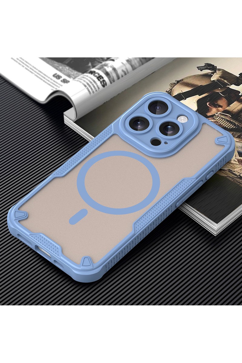 Cover For iPhone 14 Pro Max Armor Glaze MagSafe Magnetic Phone Case Raised edges around the screen and camera lens help prevent scratches - Blue - Image 2
