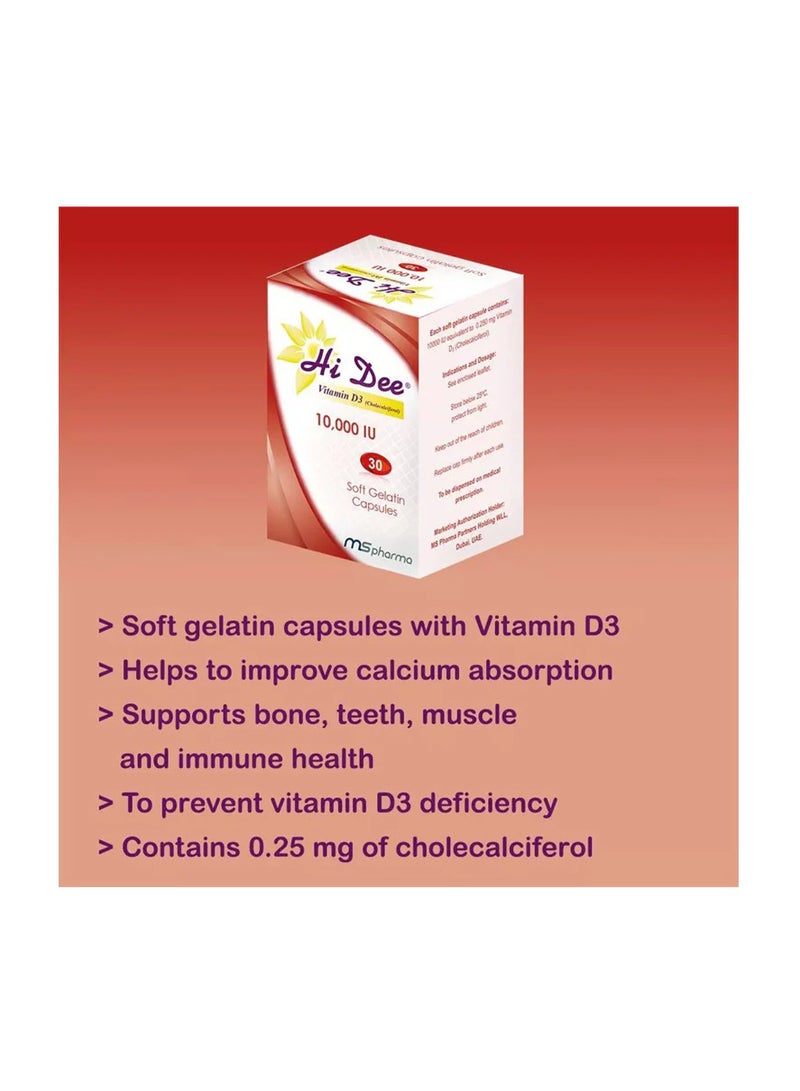 Hi Dee Vitamin D3 10000 IU Soft Gelatin 30 Capsules - Image 2