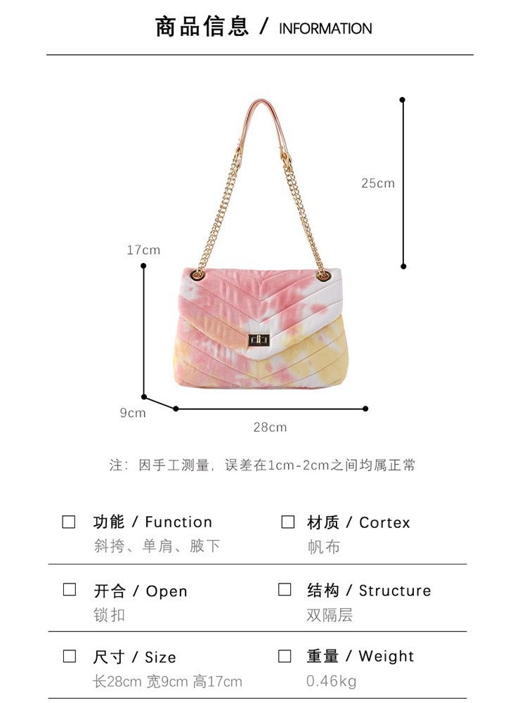 Tie-Dye Bag, Single Shoulder Crossbody Handbag For Women, Metal Chain Embroidered Bag, V-Shaped Versatile Underarm Bag - Image 5