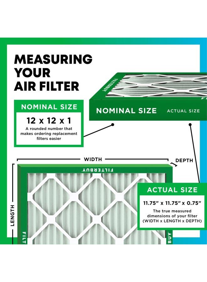 Filterbuy 12x12x1 Air Filter MERV 8 Dust Defense (4-Pack), Pleated HVAC AC Furnace Air Filters Replacement (Actual Size: 11.69 x 11.69 x 0.75 Inches) - Image 2