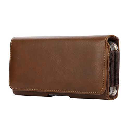 2FY2SW Dual Phone Holster Pouch Holder Leather Double Decker Belt Clip Case for Samsung Galaxy S21 S20 FE S22+ S10 Plus Note 10 A53 A52 A51 A32 A31 Google Pixel 6 5a 4a 5G OnePlus 9 Nord CE 2 iPhone (Brown) - Image 1
