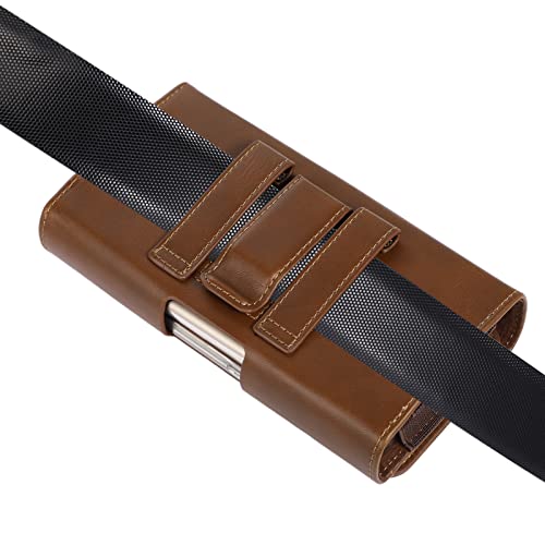 2FY2SW Dual Phone Holster Pouch Holder Leather Double Decker Belt Clip Case for Samsung Galaxy S21 S20 FE S22+ S10 Plus Note 10 A53 A52 A51 A32 A31 Google Pixel 6 5a 4a 5G OnePlus 9 Nord CE 2 iPhone (Brown) - Image 5