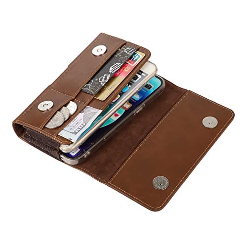 2FY2SW Dual Phone Holster Pouch Holder Leather Double Decker Belt Clip Case for Samsung Galaxy S21 S20 FE S22+ S10 Plus Note 10 A53 A52 A51 A32 A31 Google Pixel 6 5a 4a 5G OnePlus 9 Nord CE 2 iPhone (Brown) - Image 3