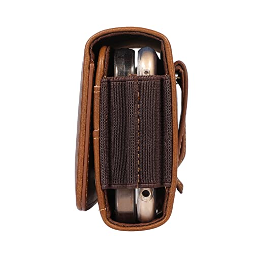 2FY2SW Dual Phone Holster Pouch Holder Leather Double Decker Belt Clip Case for Samsung Galaxy S21 S20 FE S22+ S10 Plus Note 10 A53 A52 A51 A32 A31 Google Pixel 6 5a 4a 5G OnePlus 9 Nord CE 2 iPhone (Brown) - Image 4