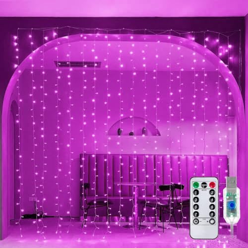 MIRADH 300 LED Fairy Curtain String Lights 9.8 ftx9.8 ft– USB Powered Remote-Controlled Backdrop, Warm Ambience for Diwali, Navratri, Christmas & New Year Décor, Pink - Image 2