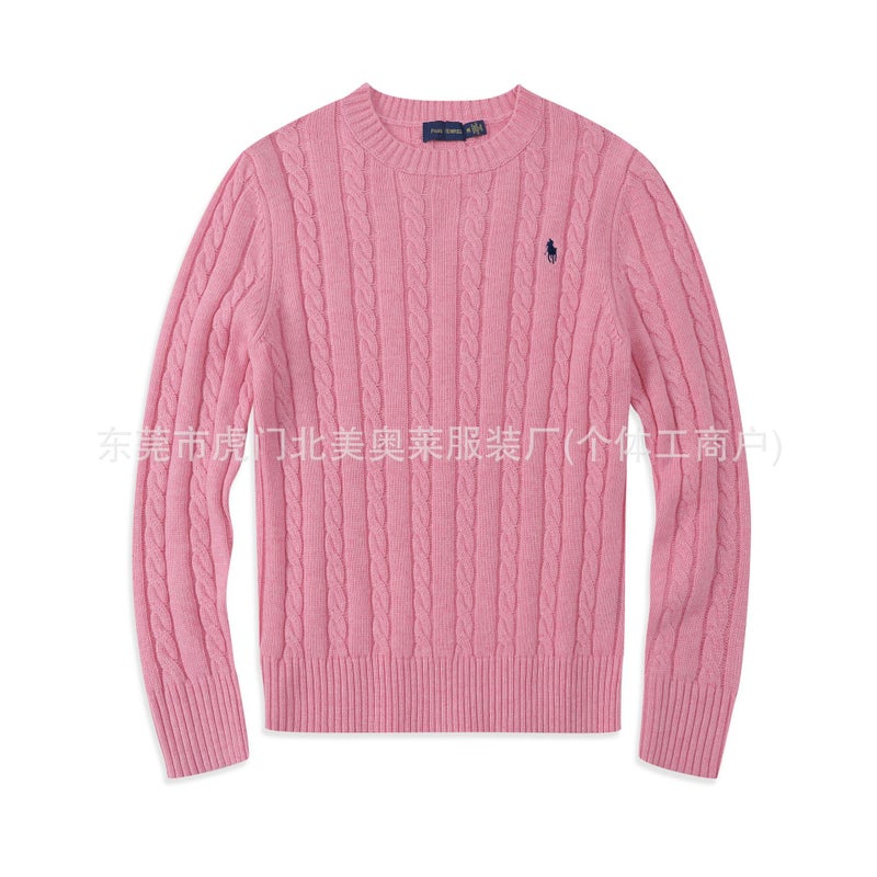 Cross-border Wholesale Twisted New RL Pony Mark Mens Sweater Round Neck Paul Sweater Mens Sweater Casual Pink - Image 1