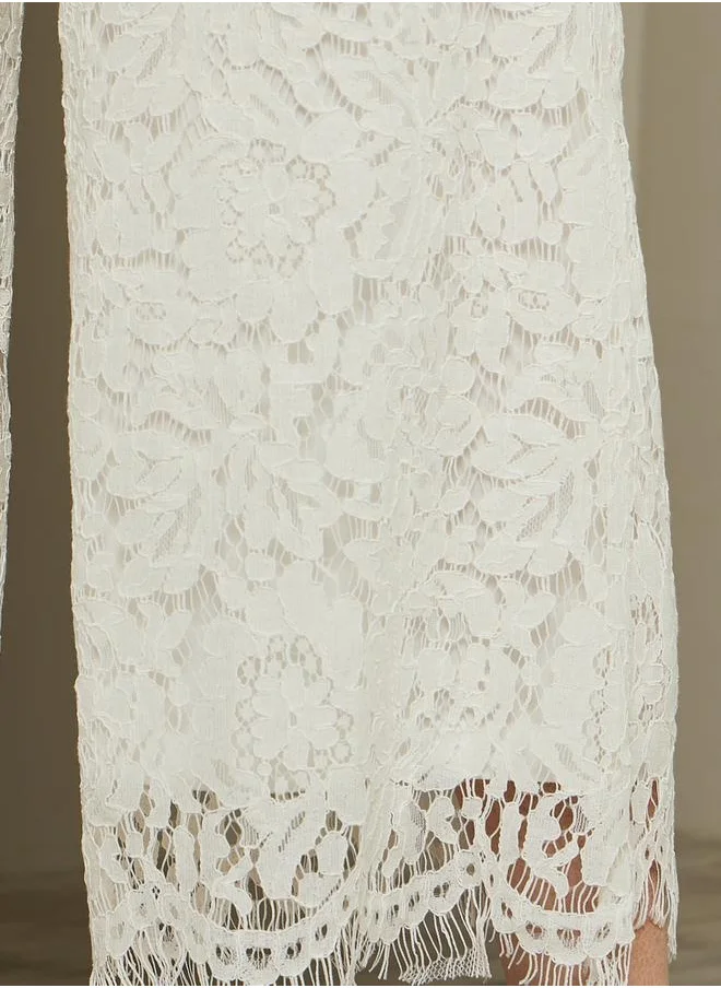 Styli laced pants with hem scalloping - wide leg pants with side seam concealed zipper with co ordinated top