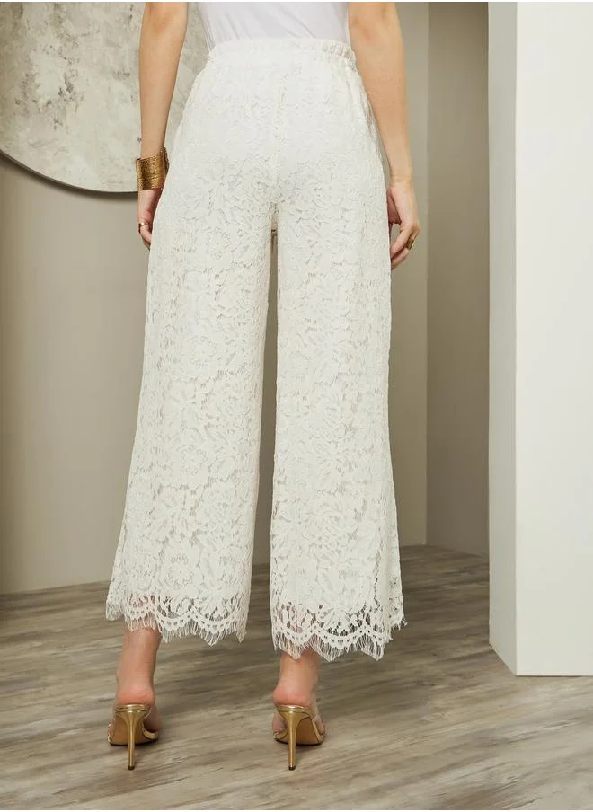Styli laced pants with hem scalloping - wide leg pants with side seam concealed zipper with co ordinated top
