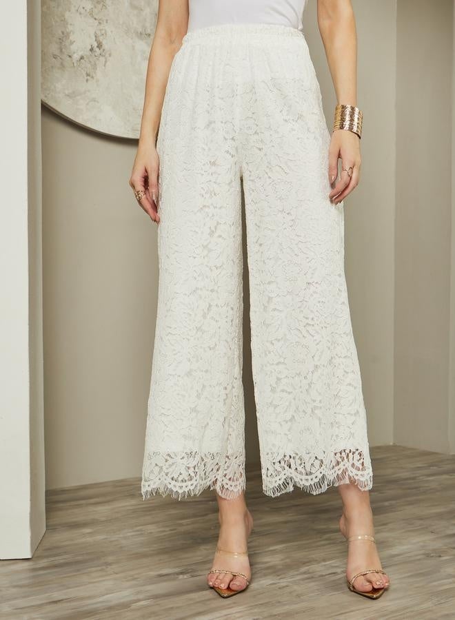 Styli laced pants with hem scalloping - wide leg pants with side seam concealed zipper with co ordinated top - Image 2
