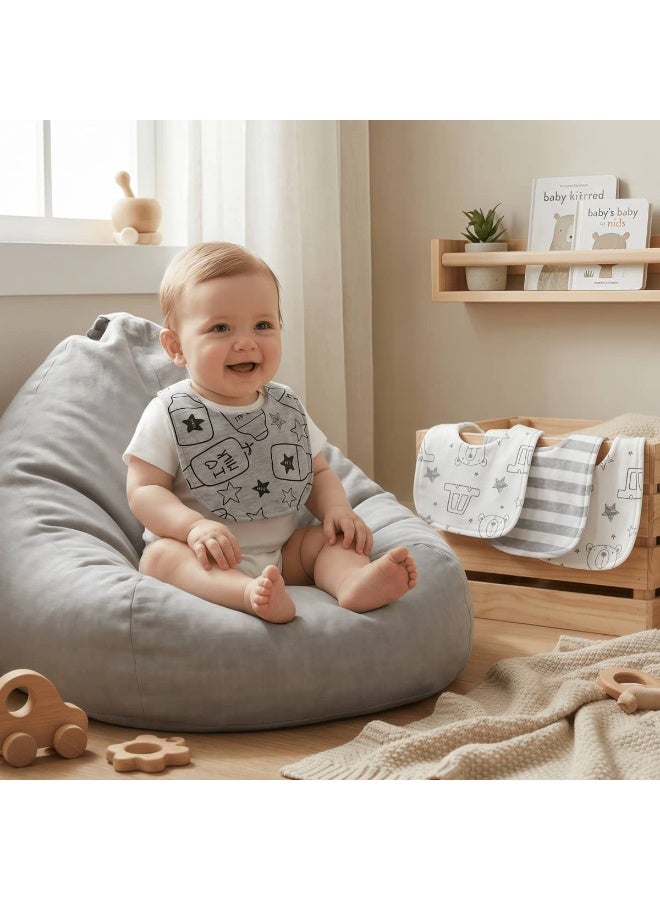 RooRound Baby Bibs 4 Pack - Soft & Absorbent 100% Cotton Adjustable Bibs for Newborn, Infant & Toddlers: Drooling, Teething, Feeding, Stain-Resistant A-Class Safe Neutral (Grey) - Image 2
