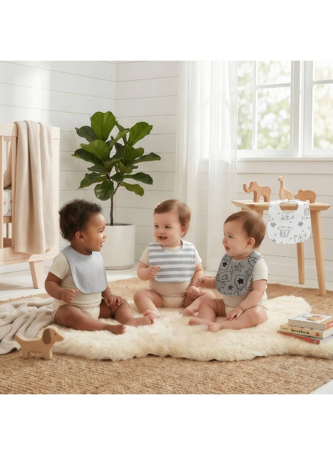 RooRound Baby Bibs 4 Pack - Soft & Absorbent 100% Cotton Adjustable Bibs for Newborn, Infant & Toddlers: Drooling, Teething, Feeding, Stain-Resistant A-Class Safe Neutral (Grey) - Image 3