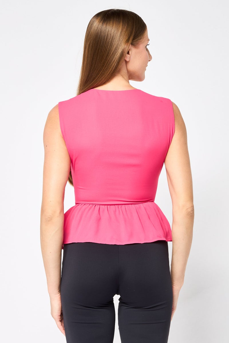GUESS Women V-Neck Sleeveless Solid Top, Pink  - Image 4