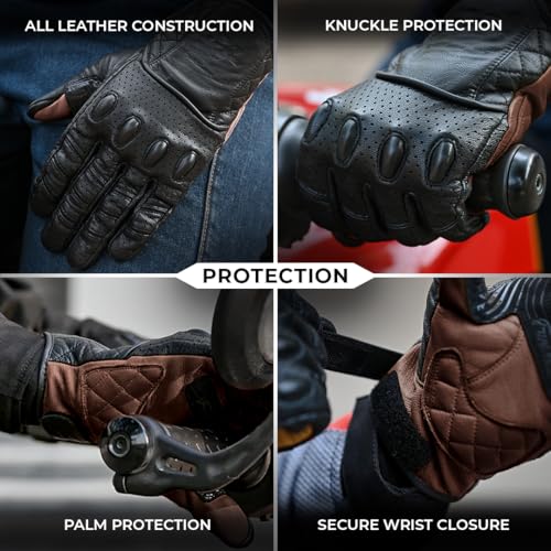 ViaTerra Fuel Retro Classic Leather Motorcycle Gloves: Premium Riding Gloves for Bikers, Perfect Winter Gloves for Men and Essential Bike Accessories (Brown, XS) - Image 4