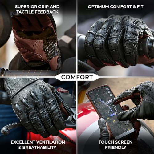 ViaTerra Fuel Retro Classic Leather Motorcycle Gloves: Premium Riding Gloves for Bikers, Perfect Winter Gloves for Men and Essential Bike Accessories (Brown, XS) - Image 5