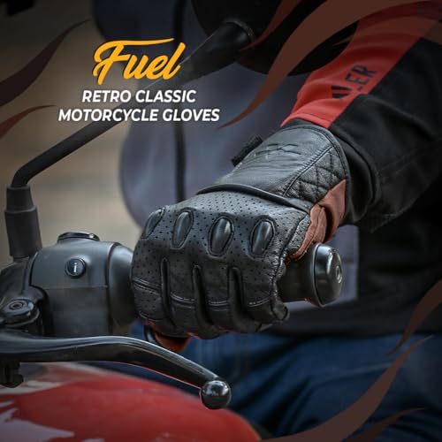 ViaTerra Fuel Retro Classic Leather Motorcycle Gloves: Premium Riding Gloves for Bikers, Perfect Winter Gloves for Men and Essential Bike Accessories (Brown, XS) - Image 2