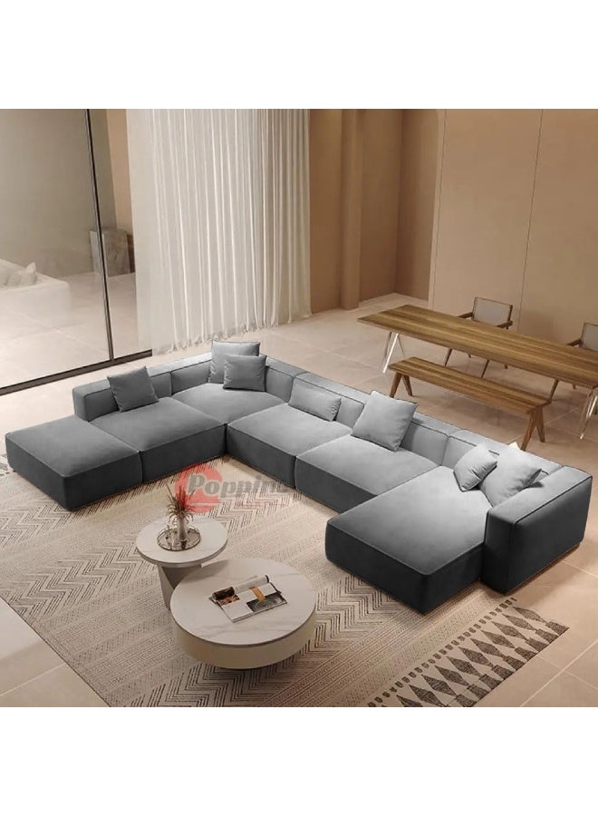 Zayn comforts Luxurious Nordic U-Shape Majlis 7-Seater Sofa Set Premium Velvet Fabric Spacious Corner Sectional Design (Dark Grey, LEFT BED) - Image 1